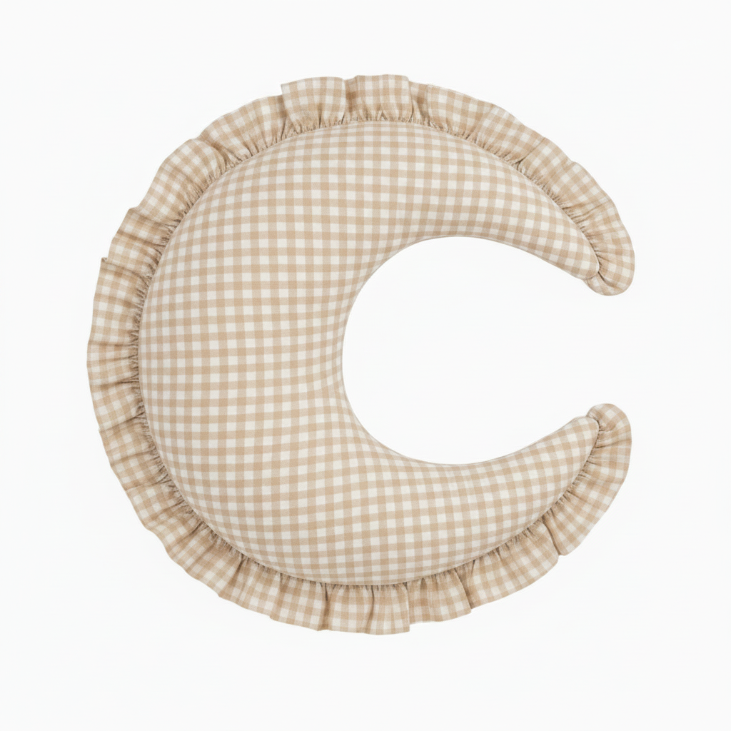 Beige Gingham Ruffle Nursing Pillow Cover