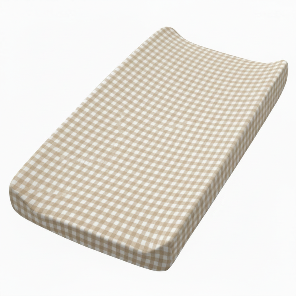 Beige Gingaham Changing Pad Cover
