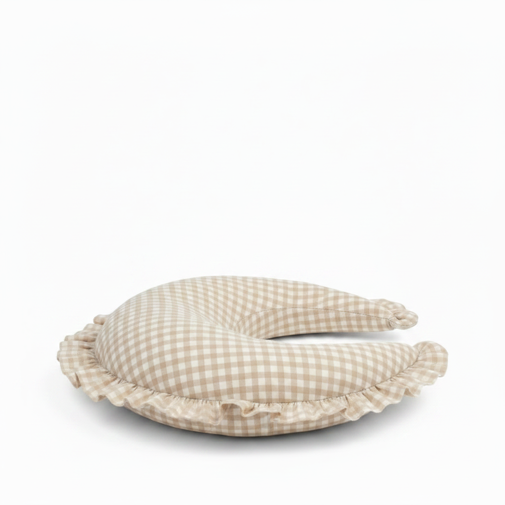 Beige Gingham Ruffle Nursing Pillow Cover